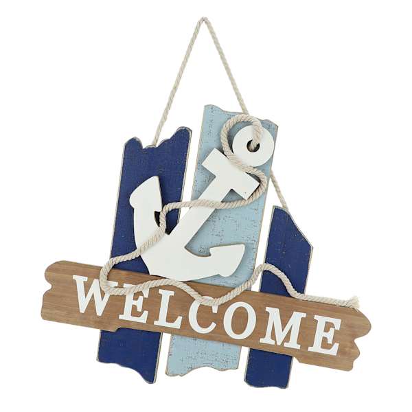 Welcome Wood Anchor Outdoor Wall Sign, 17"