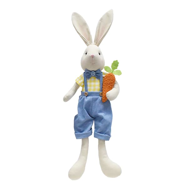 Homespun Easter Denim Fabric Bunny Shelf Sitter, 26"