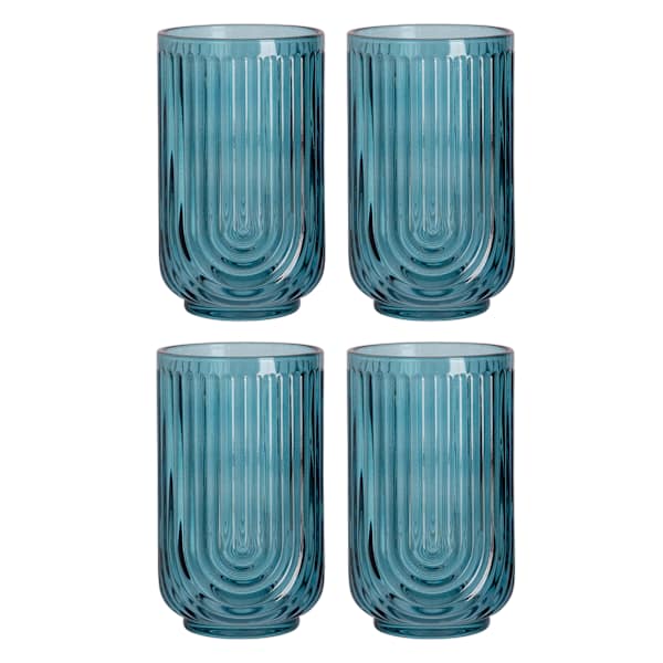 Apollo Set of 4 Blue Highball Glasses, 17oz