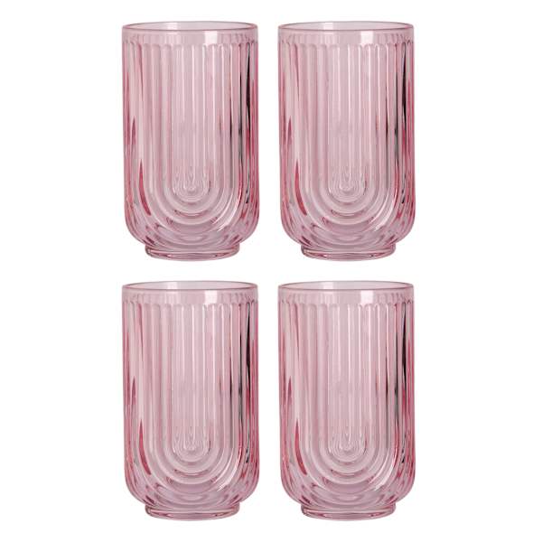 Apollo Set of 4 Blush Pink Highball Glasses, 17oz