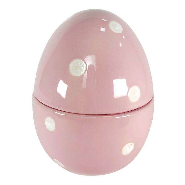 Homespun Easter Pink & White Polka Dot Ceramic Egg Jar, 7"