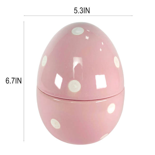 Homespun Easter Pink & White Polka Dot Ceramic Egg Jar, 7"