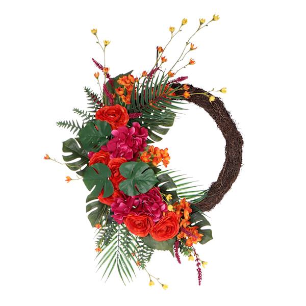 Red Flowers Half Wreath, 22"