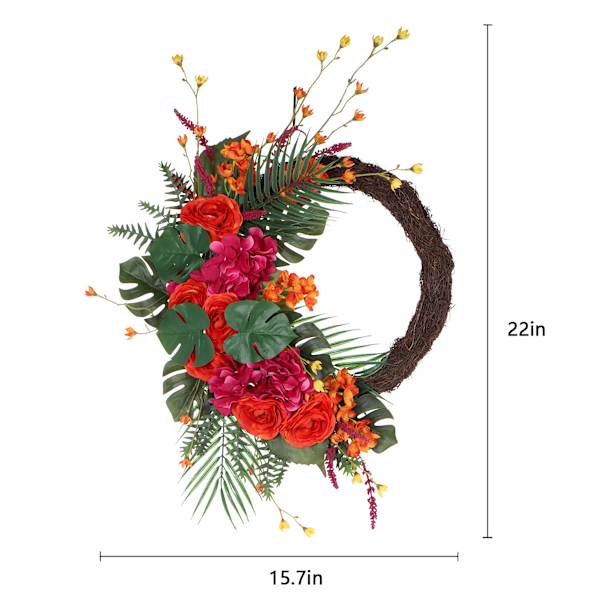 Red Flowers Half Wreath, 22"