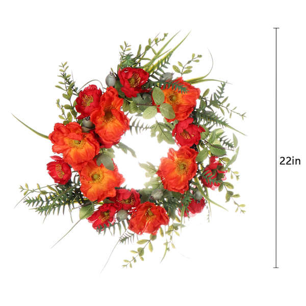 Red Summer Flower Wreath, 22"