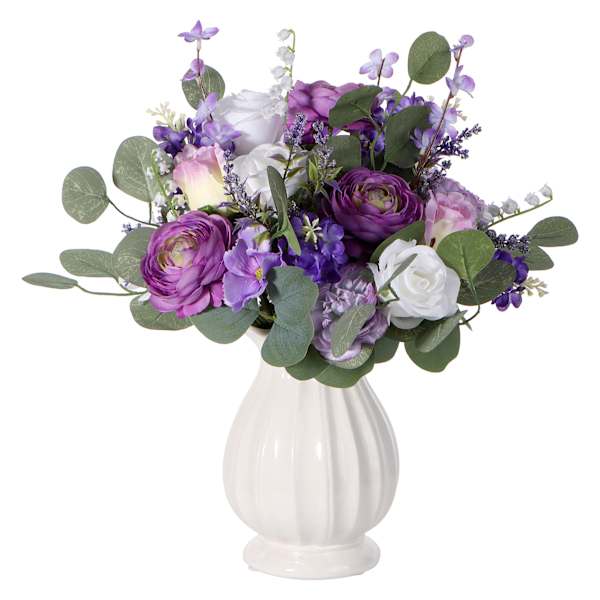 Purple Flower Arrangement in Ceramic Vase, 15.8"