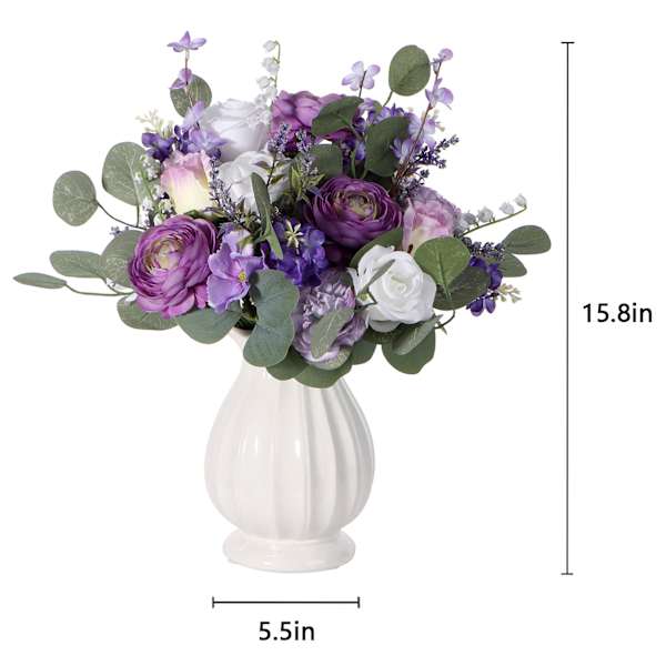 Purple Flower Arrangement in Ceramic Vase, 15.8"