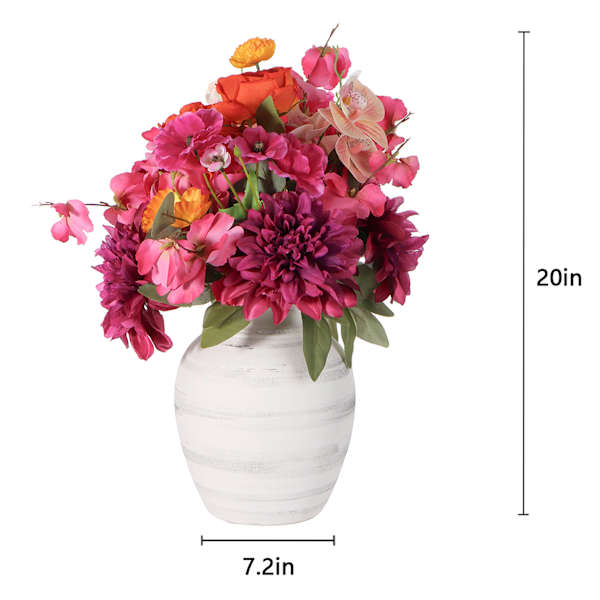 Pink Flower Arrangement in Vintage Ceramic Vase, 19"