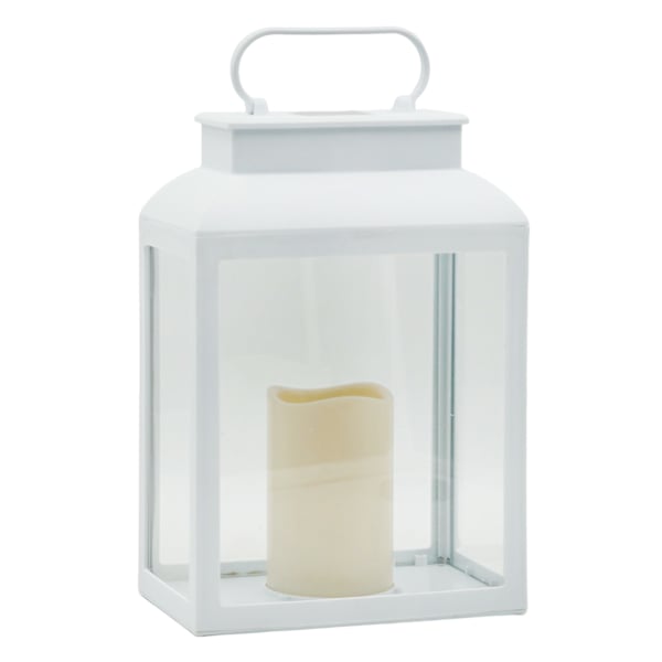 White Square Outdoor Solar Lantern, 12"