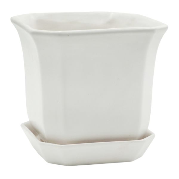 Indoor Square Ceramic Pot with Saucer, 5"