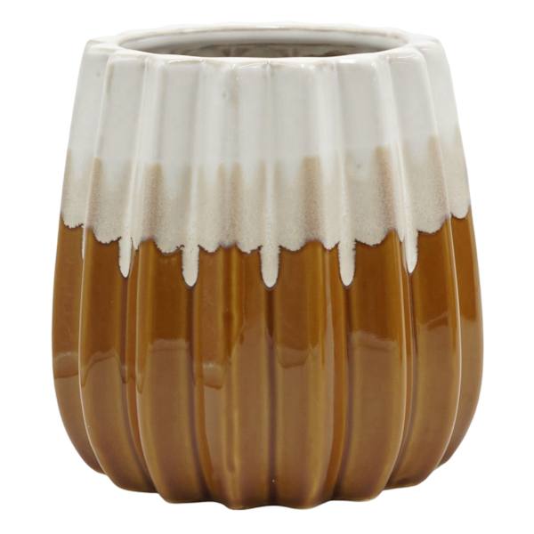 Honeybloom Indoor Ribbed Honey Glaze Planter, Medium