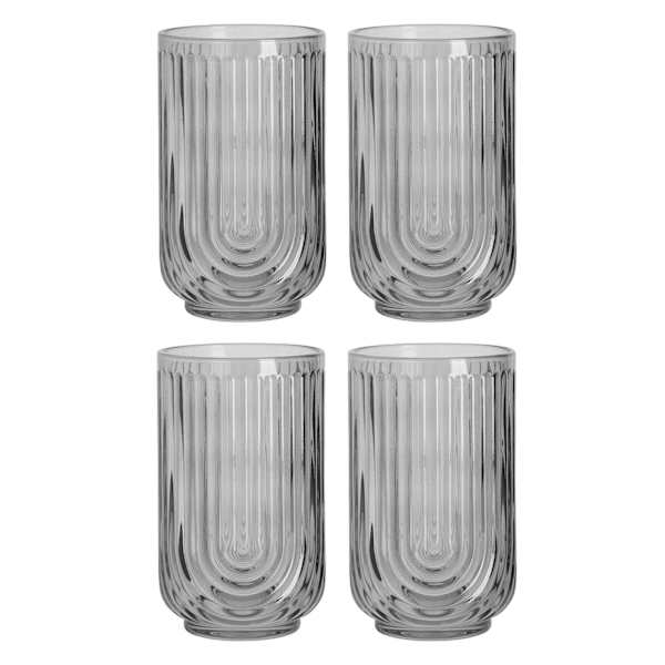 Apollo Set of 4 Smoke Grey Highball Glasses, 17oz