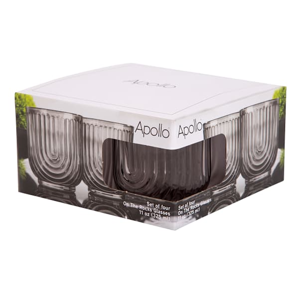 Apollo Set of 4 Smoke Grey Arch Double Old Fashioned Glasses, 11oz