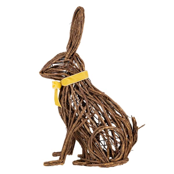 Honeybloom Brown Rattan Easter Rabbit with Bow, 17"