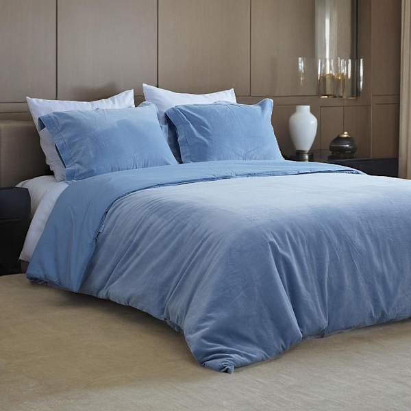 Providence 3-Piece Light Blue Cotton Velvet Duvet Set, Full/Queen