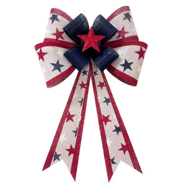 Homespun Patriotic 4th of July Bow, 25"