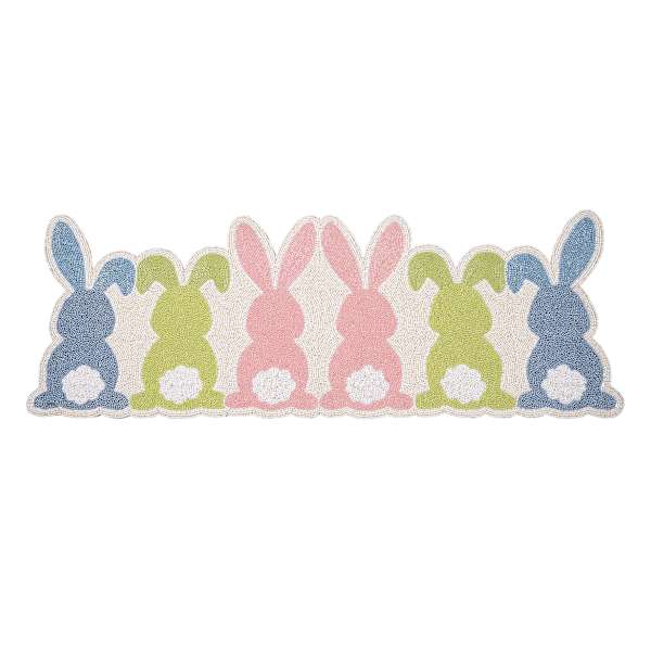 Homespun Easter Fully Beaded Bunny Butt Table Runner, 36x13
