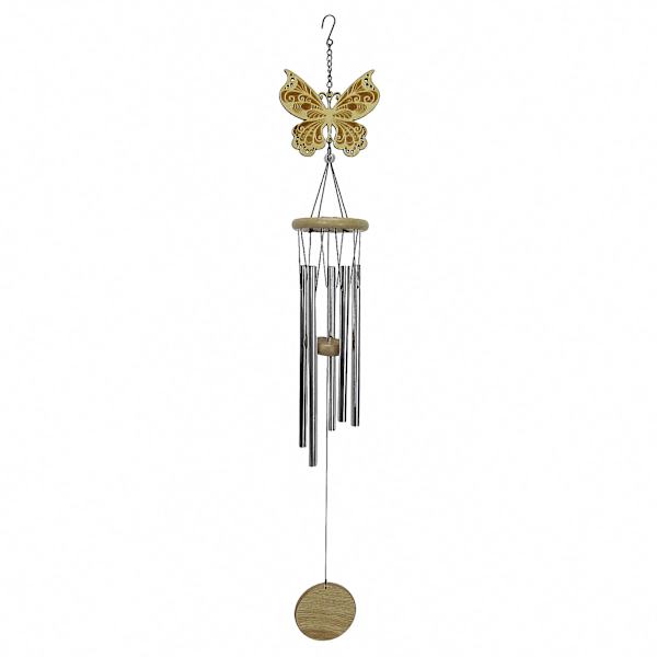 Wood & Metal Butterfly Wind Chime, 34"