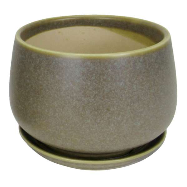 Indoor Grey Round Ceramic Pot with Saucer, Small