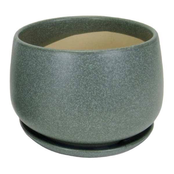 Indoor Sage Round Ceramic Pot with Saucer, Small