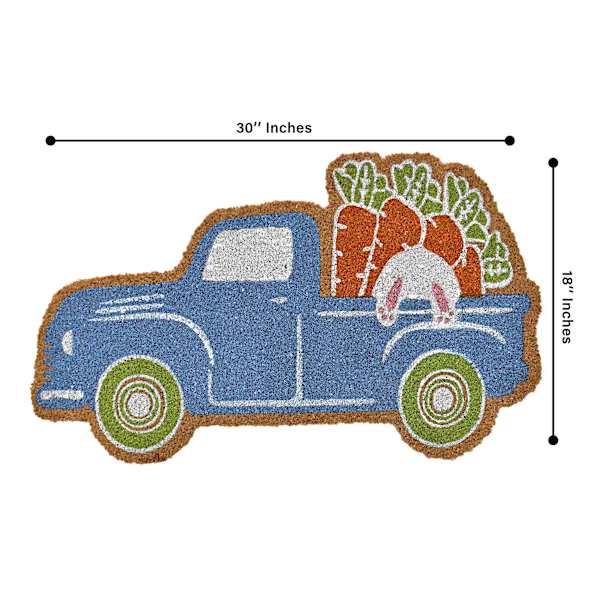 Homespun Easter Blue Easter Truck with Carrots Coir Mat, 18x30