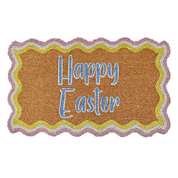 Homespun Easter Happy Easter Wavy Border Coir Mat, 18x30