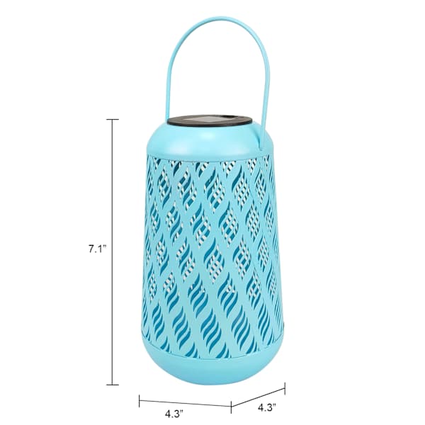 Blue Geometric Cutout Outdoor Lantern, 7"