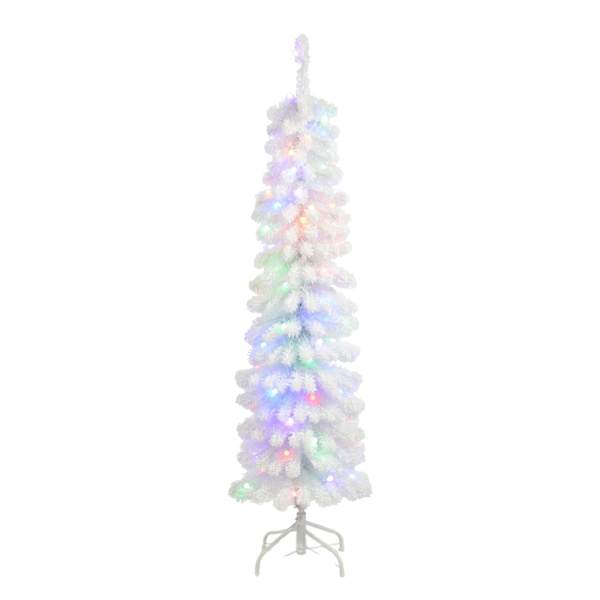(A16) Pre-Lit LED Slim Flocked White Fir Christmas Tree, 5'