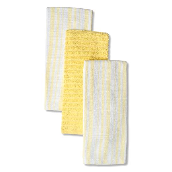 Set of 3 Yellow Lakewood Reverse Terry Cotton Kitchen Towels