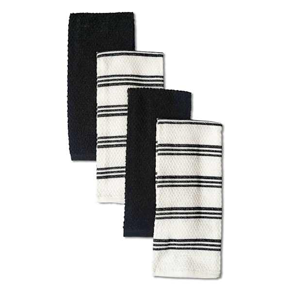 Set of 4 Black Rockridge Terry Cotton Kitchen Towels