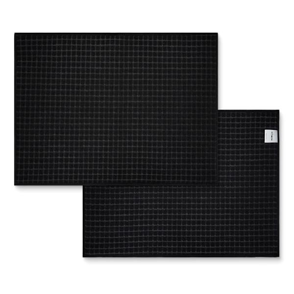 Set of 2 Black Waffle Cotton Drying Mat