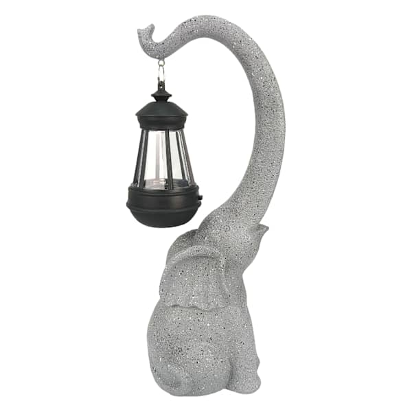 Grey Solar Elephant Outdoor Garden Statue, 15"