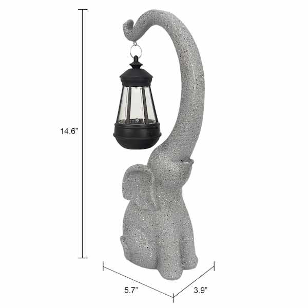 Grey Solar Elephant Outdoor Garden Statue, 15"