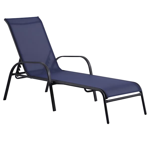 Stacking Chaise Sling Patio Chair, Navy Blue