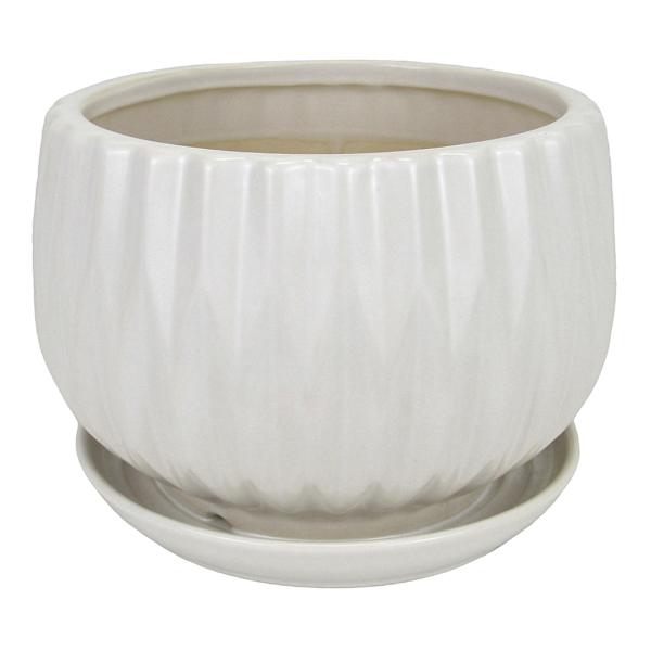 Indoor White Geometric Planter with Saucer, Medium