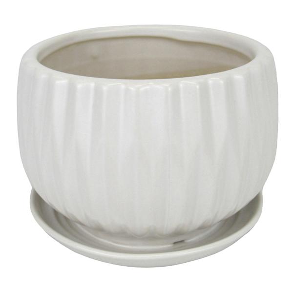 Indoor White Geometric Planter with Saucer, Small