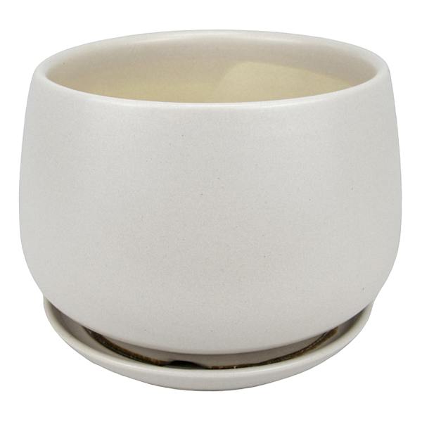 Indoor Neutral Round Planter with Saucer, Small