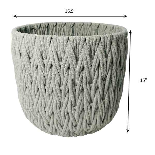 Grey Round Chunky Fabric Storage Basket, Medium