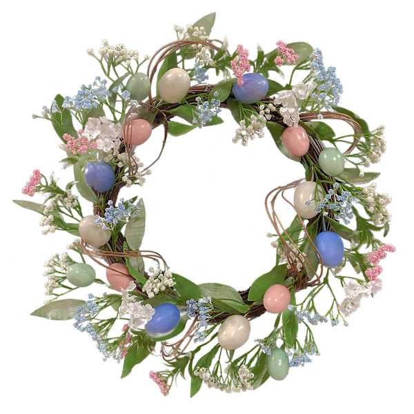 Providence Pink, Blue, White & Teal Floral Egg Wreath, 22"