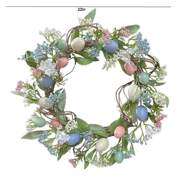 Providence Pink, Blue, White & Teal Floral Egg Wreath, 22"