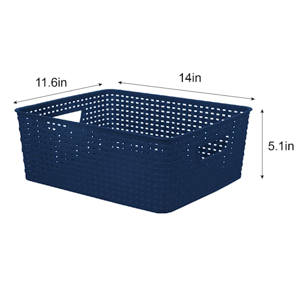 Navy Blue Crossover Weave Basket, Medium