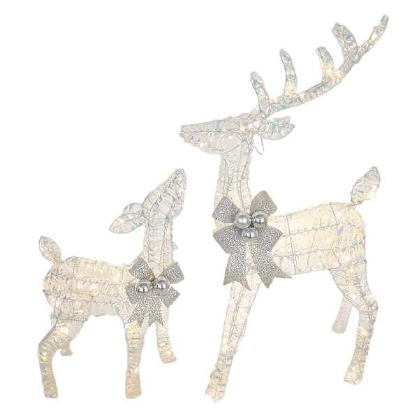 Set of 2 Pre-Lit Reindeer with Silver Bows