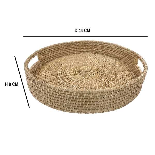 Tan Round Rattan Tray, 17.3"