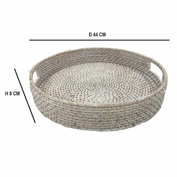 White Round Rattan Tray, 17.3"