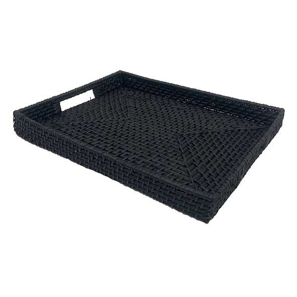Black Rectangle Rattan Tray, 17x12