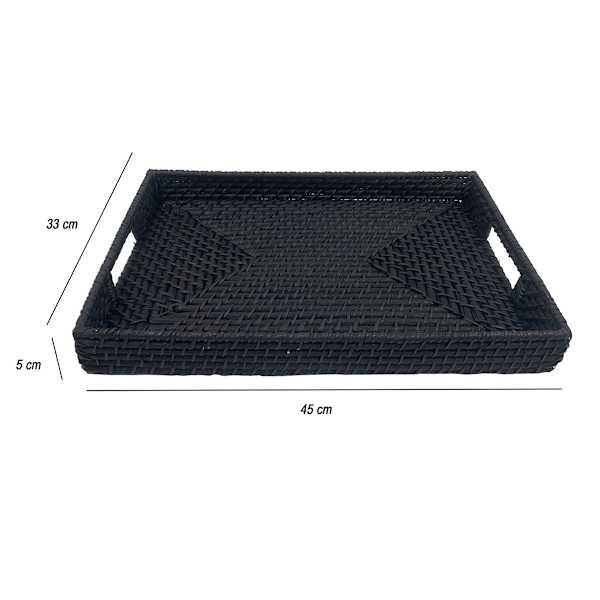 Black Rectangle Rattan Tray, 17x12