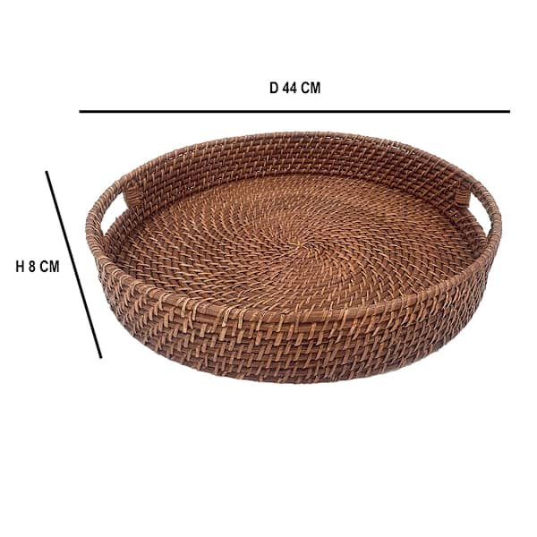 Brown Round Rattan Tray, 17.3"