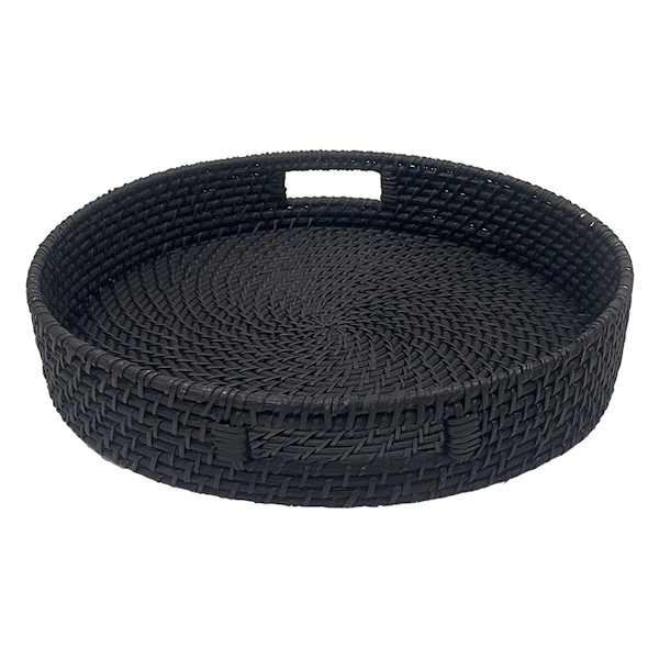 Black Round Rattan Tray, 17.3"