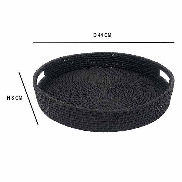 Black Round Rattan Tray, 17.3"