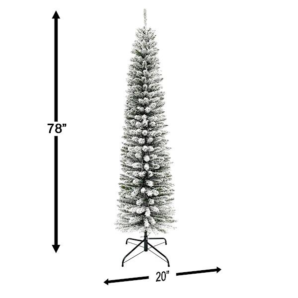 (A24) Pre-Lit LED Flocked Slim Summit Fir Pencil Christmas Tree, 6.5'